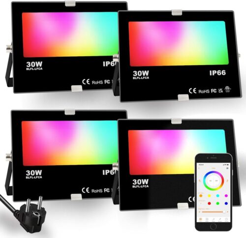iLC RGB Projecteur LED exterieurs 30W, changement de couleur RGBW equivalent 300W, 16 million couleurs, Minuteur, Regroupement, 3000