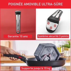 Tefal Ingenio Lot de 2 poeles 2428 cm poignee amovible, Induction, Acier inoxydable, Revetement antiadhesif, Empilable, Compatibl