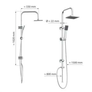 EISL EASY ENERGY DX12004-A Shower Column, Shower Column without Taps, 2 in 1 with Large Rain Shower and Rain Column Shower without T