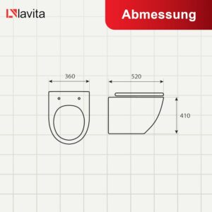 LAVITA Dalia Wall Mounted Toilet with Soft-Close Mechanism and Metal Hinges, Hanging Toilet without Rim, 360 x 520 x 410 cm, Glossy
