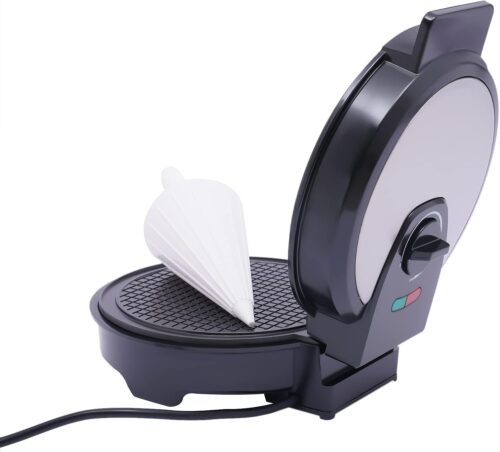 Gaufrier automatique avec fer a cornet en forme de cone, puissance de 1200 W pour des gaufres glacees croustillantes et salees, surf