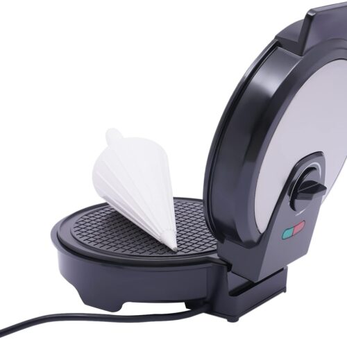 Gaufrier automatique avec fer a cornet en forme de cone, puissance de 1200 W pour des gaufres glacees croustillantes et salees, surf