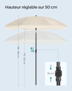 Parasol 160 cm SONGMICS - UPF50 inclinable 30° avec sac