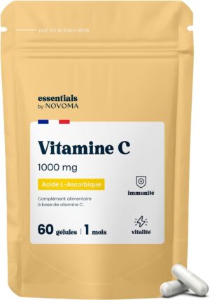 Vitamine C 1000mg, Reduit la Fatigue et Soutient le Systeme Immunitaire, Cure de 1 mois, 60 Gelules Vegetales, 100 Acide Ascorbique