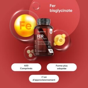 612f5AOatVL._AC_SL1500_.jpg Fer Bisglycinate 28mg - 400 Micro Comprimes Vegan - Fer Doux - Teste en Laboratoire - Contribue a la Formation Normale des Globules