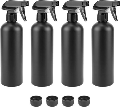 QWORK 4 Pcs Vaporisateur de 500 ml, bouteille spray vide, noir, pour la coiffure, le soin des plantes a fleurs, le nettoyage