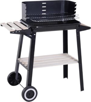 Barbecue au charbon Outsunny réglable étagères & roulettes