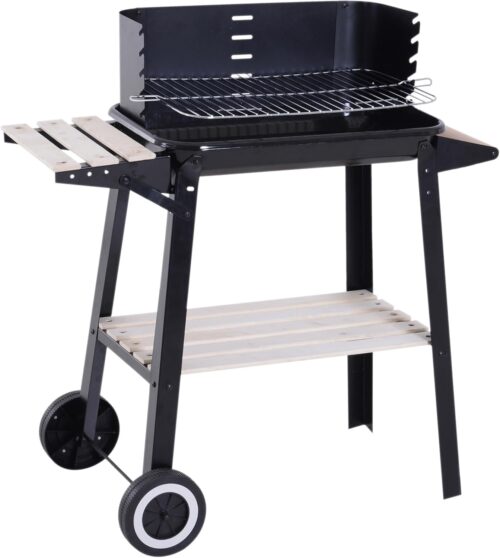 Barbecue au charbon Outsunny réglable étagères & roulettes