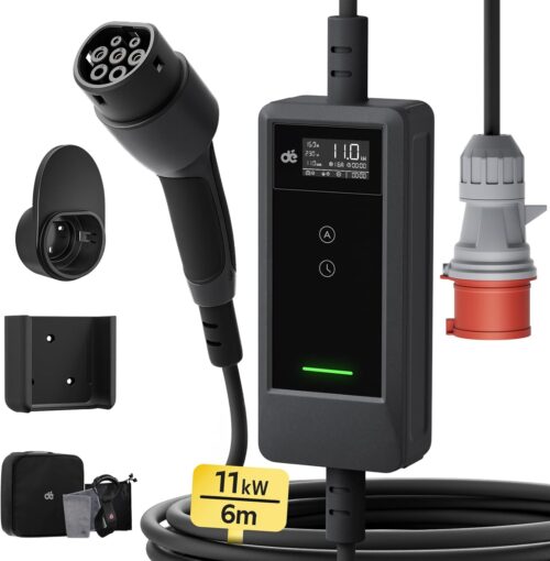 de Electric Car Charger 11 kW 6 m 6A-16A, Three Phase Electric Car Charging Cable Type 2 16A, EV Charger CEE Plug Compatible with