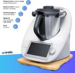 Virelia Planche Coulissante pour Thermomix TM6 TM5 Support en Bois de Chene FSC Plateau Glissant pour Deplacement Facile Acces