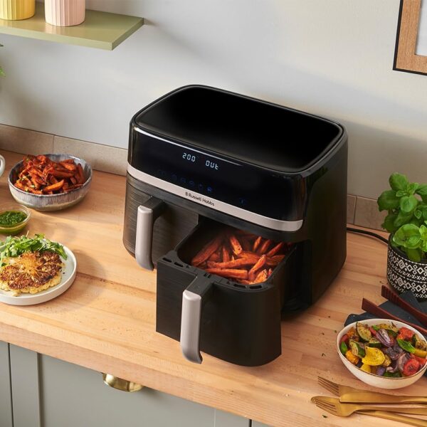 Russell Hobbs Air Fryer Rapid Air 9L (2 x 4.5L Compartments, Compact, Quiet, 9-in-1) Oil-free Fryer (Economy, Touch, Grill, Roast