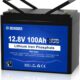 Batterie DCHOUSE 12V 100Ah LiFePO4, BMS 100A ameliore, jusqu'a 15000 cycles, batterie au lithium 1280Wh, parfaite pour les camping-c