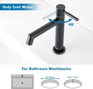Ulytid Robinet Eau Froide Uniquement Noir, Robinet Lave Main Salle Bain avec Mousseur Amovible, Acier Inoxydable avec Hauteur sous B