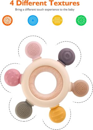 akolik Anneau de Dentition pour Bebe, en Silicone et Bois pour Jouet de Dentition, Accessoires d'Allaitement Sans BPA pour Bebes de