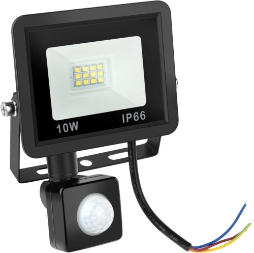 MXTIMWAN Projecteur LED Exterieur 10W - 6500K Blanc Froid - IP66 Etanche Eclairage Exterieur Avec Detecteur, Jardin, Patio, Garage