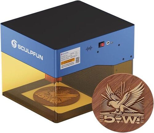 Sculpfun iCube BT 5W Graveur Laser, Mini Graveur Laser Filtre a Fumee Integre, Precision de 0.06mm, Dote Housse de protection et Ala