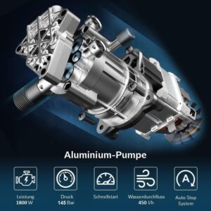 Lehmann Hudson Nettoyeur Haute Pression avec Pompe en Aluminium, 1800 W, Pression Max. 220 Bar, Debit 450 lh, Kit D'accessoires B