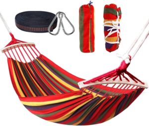 Nakeey Hamac Double a Barres Capacite de Charge Statique 300 kg 280 x 150 cm Couleurs Arc-en-Ciel Convient pour interieur, Balcon, e