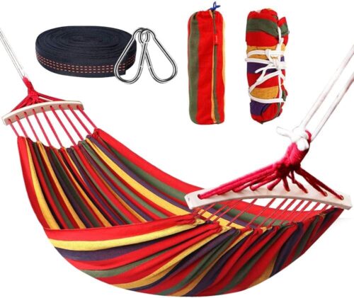 Nakeey Hamac Double a Barres Capacite de Charge Statique 300 kg 280 x 150 cm Couleurs Arc-en-Ciel Convient pour interieur, Balcon, e