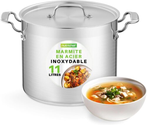 NutriChef Marmite 12 L en Acier Inoxydable - Grande Capacite pour Ragout, Soupe, Mijotage, Repartition Uniforme de la Chaleur, Compa