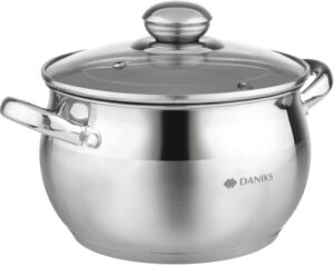 Daniks Classic Marmite Inox 18 cm 3 Litres, Faitout avec Couvercle en Verre, Tous Feux y Compris Induction, avec Echelle de Mesure,