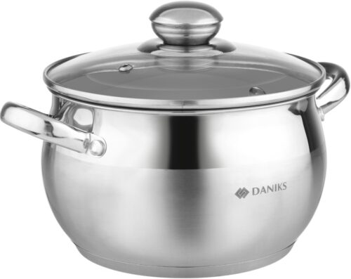 Daniks Classic Marmite Inox 18 cm 3 Litres, Faitout avec Couvercle en Verre, Tous Feux y Compris Induction, avec Echelle de Mesure,