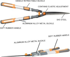 AIRAJ Professional Telescopic Manual Hedge Shears 75-88 cm, SK-5 Steel Blade, Ergonomic Handle, Extendable Length in 3 Parts, Easy t