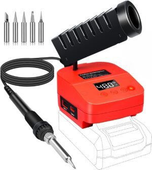 618IbePbwL._AC_SL1435_.jpg Fer a Souder Sans Fil Pour Batterie Einhell Power X-Change 18V,Kit de Soudure 100W Temperature Reglable 180-480C Visible,Fer a Soud