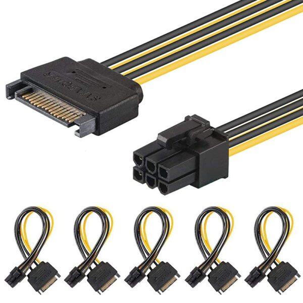 JD 5 Pack Power Cable Adapter for PCI Express (PCIe) Graphics Card 15 Pin to 6 Pin SATA
