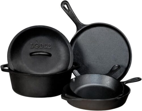 Lodge Ensemble de 5 pieces en fonte pre-assaisonnee, noir