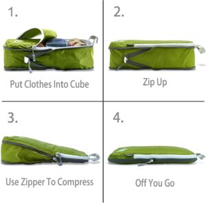 Cipway Lot de 3 cubes d'emballage par compression, organiseurs de voyage ultralegers et extensibles pour bagages a main (vert 3 piec