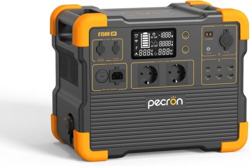 PECRON E1500LFP Portable Solar Generator 2200W - 1536Wh Expandable Electric Station to 7680Wh, LiFePO4 Battery 4400W Peak - for Camp