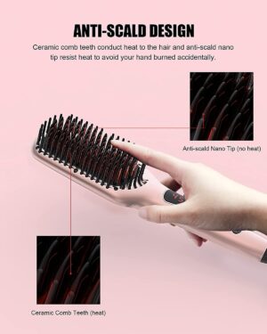 Lisseur a cheveux Megawise (2025) avec brosse en ceramique ; Fer plat double tension anti-brulure Cordon rotatif Arret automatiq