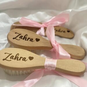 Lot De 3 Brosses A Cheveux Personnalisees For Bebe, Brosse Et Peigne En Bois, Brosse De Massage De Tete For Bebe, Nouveau-ne Bapteme