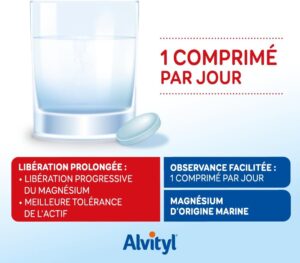 Alvityl Magnesium 300mg Vitamine B6 - Liberation Prolongee - Diffusion lente et progressive - Magnesium d'origine Marine - Stress,