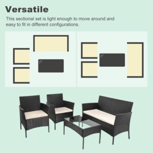 619Xh9lTRpL._AC_SL1500_.jpg bigzzia 4 Person Woven Resin Garden Furniture Set with 2 Armchairs, 1 2 Seater Sofa and 1 Table (Black)