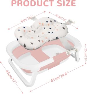 Baignoire bébé pliable avec thermomètre digital, coussin