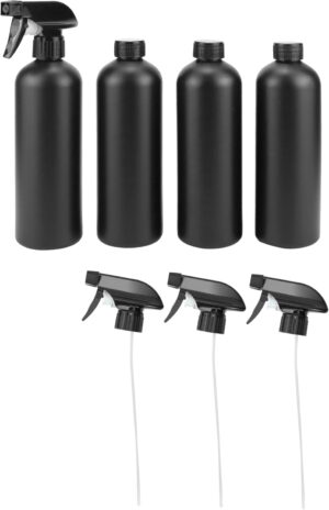 QWORK 4 Pcs Vaporisateur de 500 ml, bouteille spray vide, noir, pour la coiffure, le soin des plantes a fleurs, le nettoyage