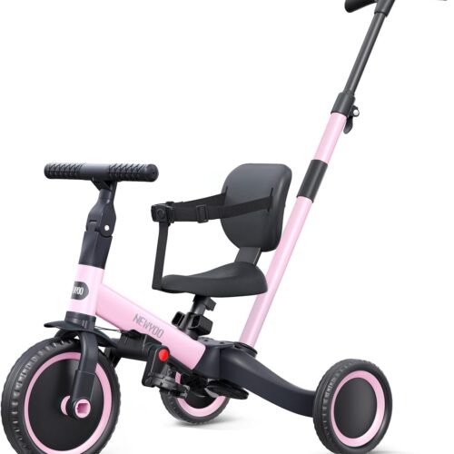 newyoo 5 in 1 Tricycle Balance Bike, 1-3 Years Tricycle, Kids Tricycle with Push Bar, Kids Bike, Balance Bike, Handlebar, Safety Bar