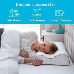 Linenspa Oreiller Ergonomique Cervical a memoire de Forme en Charbon Actif de Bambou Coussin Ergonomique pour la Nuque, Bamboo Cha