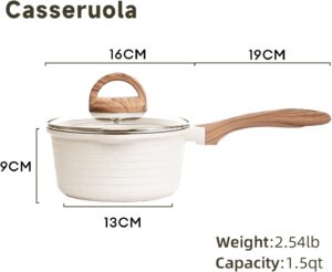 JEETEE Casserole 16 cm,1.5L Avec Couvercle En Verre,Poignee Resistante A La Chaleur,Convient Pour Toutes Les Cuisinieres,Sans Pfoa,B