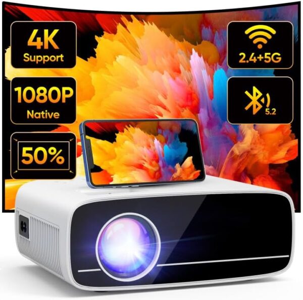 4K Projector Supported, Native 1080P 5G WiFi Bluetooth Projector with 50 Zoom, AKATUO Mini Portable Projector LED Overhead Projecto