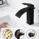 Coleniny Moderne Robinet Lavabo Noir Cascade, Mitigeur Lavabo Salle de Bain en Laiton Design Elegant, Robinet Salle de Bain Noir ave