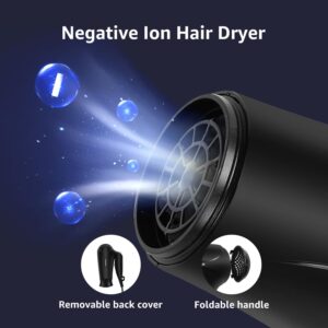 Aigostar Seche-Cheveux Ionique avec Manche Pliable, 3 Reglages de Temperature, Seche-Cheveux de Voyage Leger 2400W