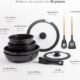 BERGNER Batterie de cuisine avec poignee amovible 2 poeles, 2 casseroles, 1 sauteuse, 2 couvercles et 2 ustensiles - En fonte d'alum
