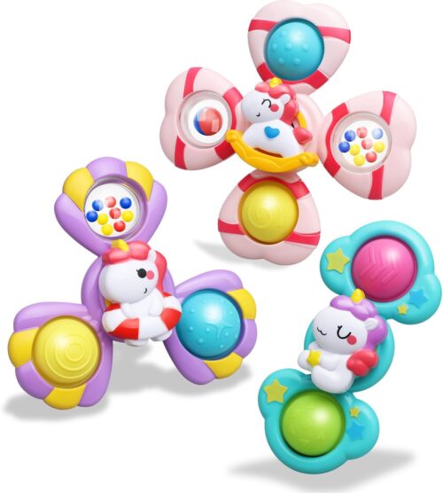Spinner Bebe - Jouet Bain Bebe Sensoriel Rotatif avec Ventouse Jouet Educatif et Multifonction pour Bebe 12 Mois 1 an, Eveil et Coor