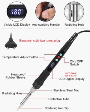 Yulado Fer a Souder,Kit de Fer a Soudure 100W,Visible Fer a Souder Electrique,Fer a Souder Etain de Precision,Temperature Reglable 1
