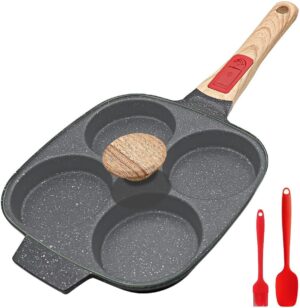 Bobikuke Poele a 4 Emplacements avec Poignee Amovible et Couvercle, Poele a Pancakes Antiadhesive en Aluminium pour Tous Feux Dont I
