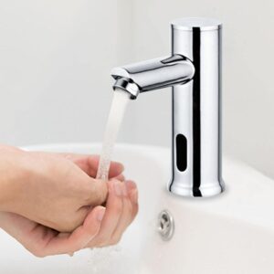 Robinet automatique sans contact pour salle de bain, robinet d'evier de salle de bain alimente par piles en laiton active par le mou