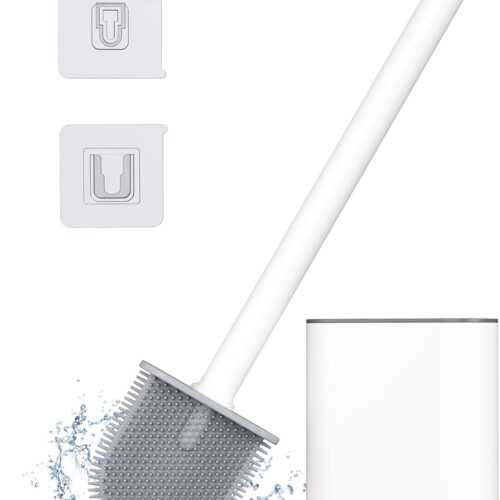 Alyvisun Silicone Toilet Brush, Suspended Silicone Toilet Brush, Quick Dry Toilet Brush Set with Long Handle, Wall-MountedFloor Mou